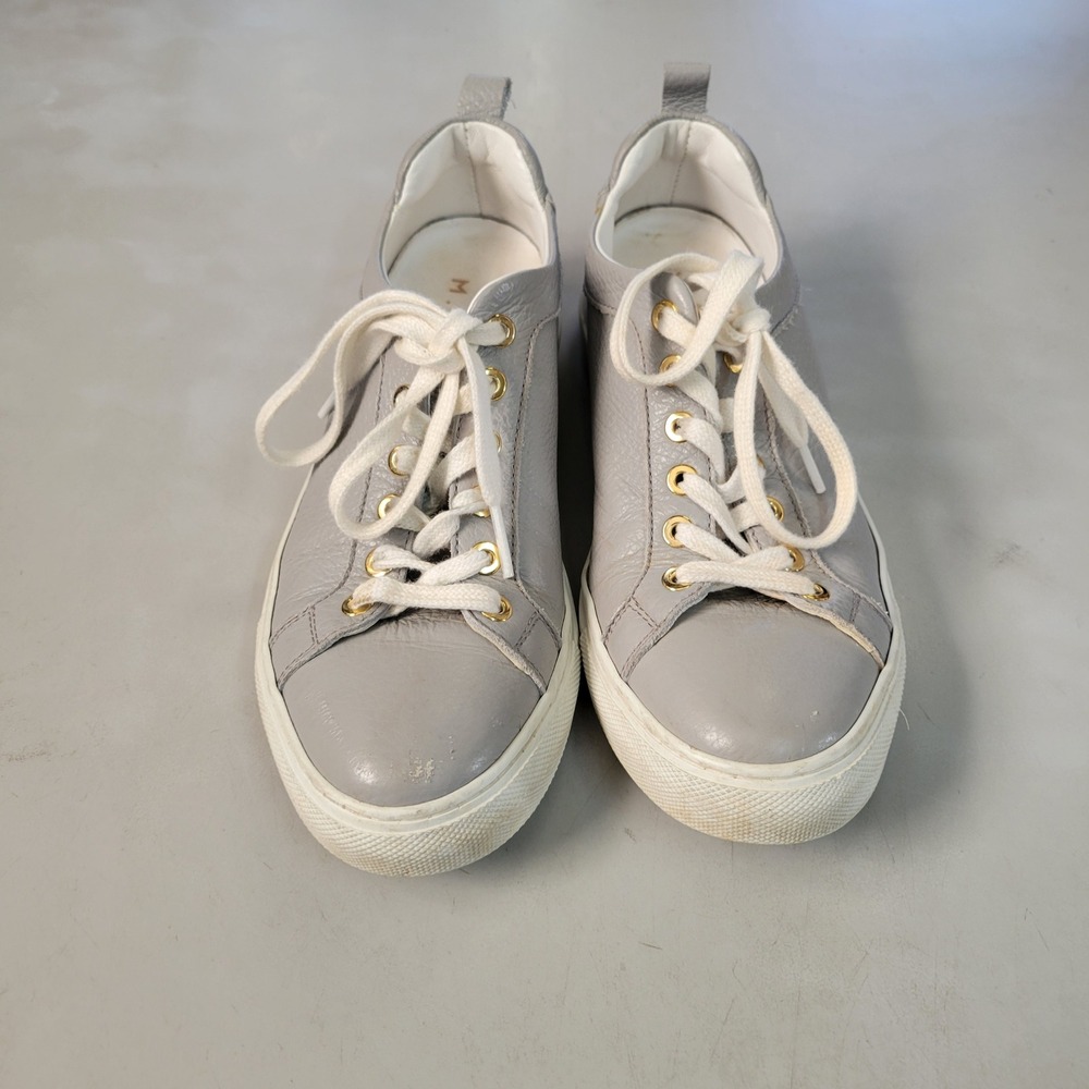 M Gemi Gray Leather Lace Up Sneakers Made in Italy Size‎ 36.5 Womens US 6